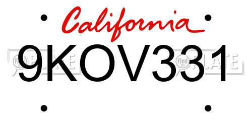 9KOV331 California License Plate