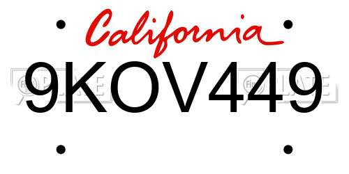 9KOV449 California License Plate