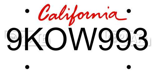 9KOW993 California License Plate