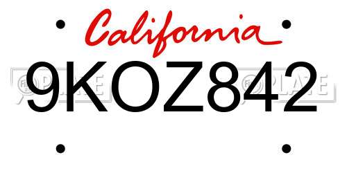 9KOZ842 California License Plate