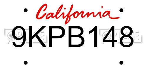 9KPB148 California License Plate