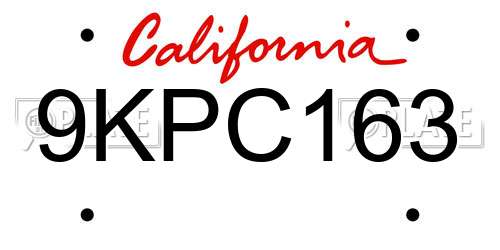 9KPC163 California License Plate
