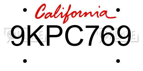 9KPC769 California License Plate