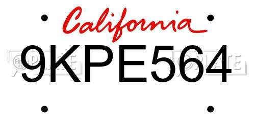 9KPE564 California License Plate