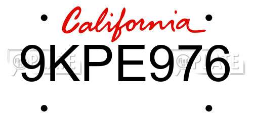 9KPE976 California License Plate