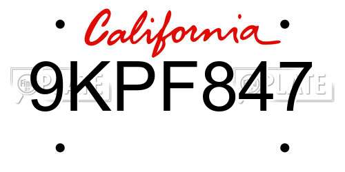 9KPF847 California License Plate