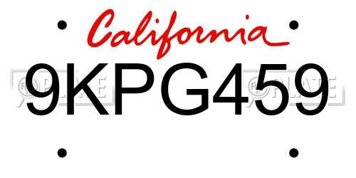 9KPG459 California License Plate