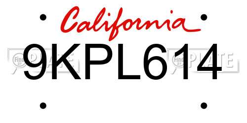 9KPL614 California License Plate