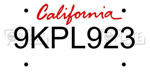 9KPL923 California License Plate