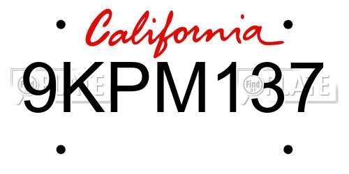 9KPM137 California License Plate