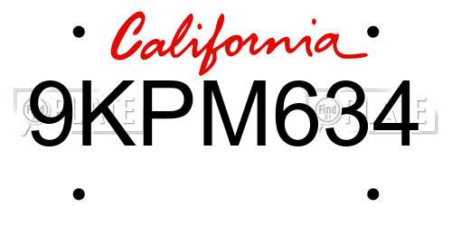 9KPM634 California License Plate