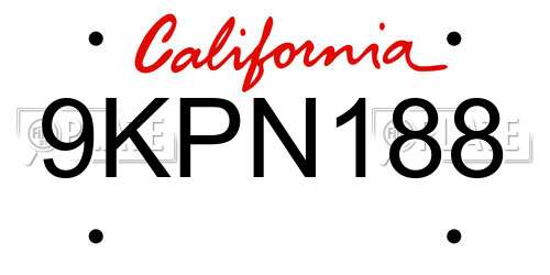 9KPN188 California License Plate