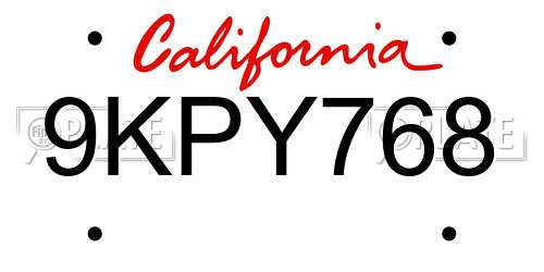 9KPY768 California License Plate