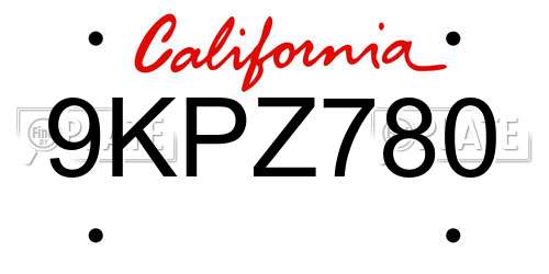9KPZ780 California License Plate