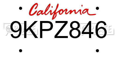 9KPZ846 California License Plate