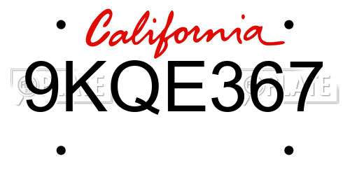 9KQE367 California License Plate