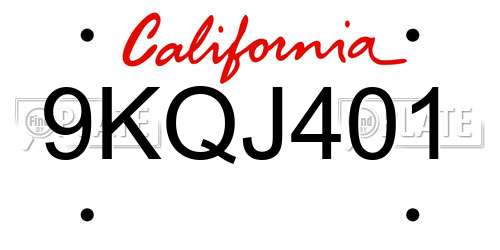 9KQJ401 California License Plate