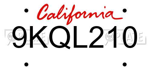 9KQL210 California License Plate
