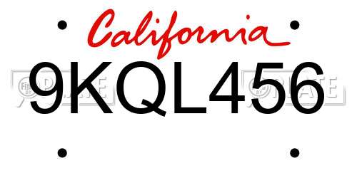 9KQL456 California License Plate