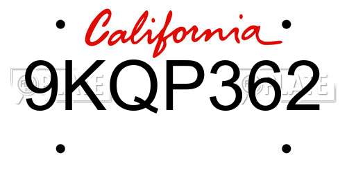 9KQP362 California License Plate