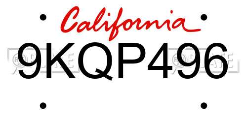 9KQP496 California License Plate