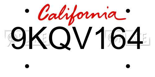 9KQV164 California License Plate