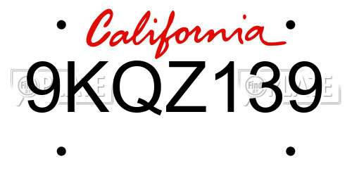 9KQZ139 California License Plate