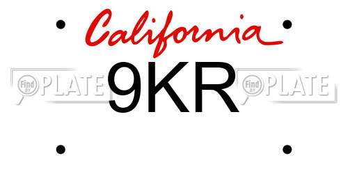 9KR California License Plate