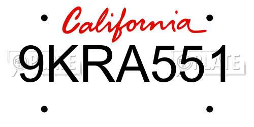 9KRA551 California License Plate