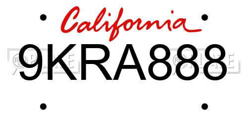 9KRA888 California License Plate