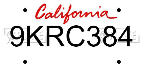 9KRC384 California License Plate