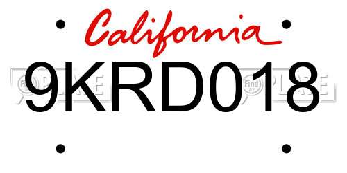 9KRD018 California License Plate