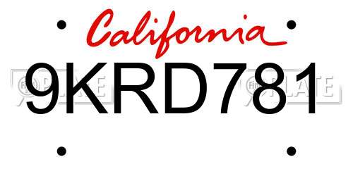 9KRD781 license plate in CA state