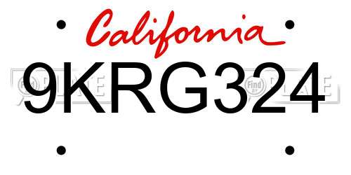 9KRG324 California License Plate