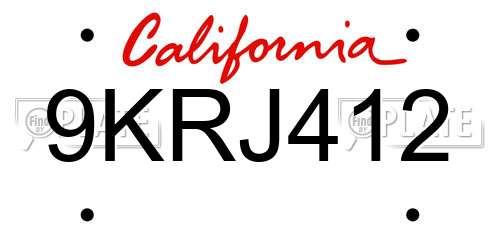 9KRJ412 California License Plate