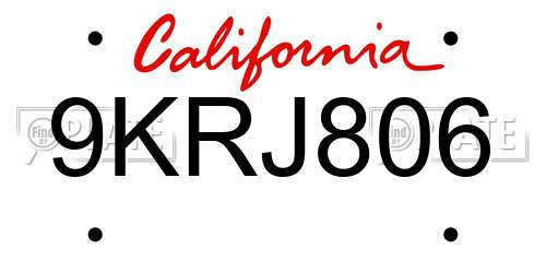 9KRJ806 California License Plate