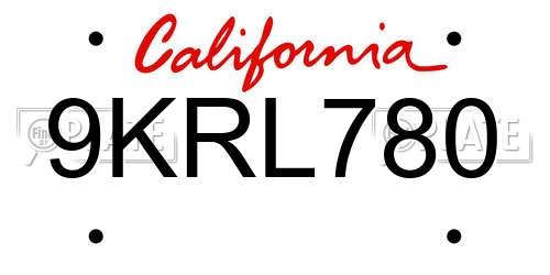 9KRL780 California License Plate