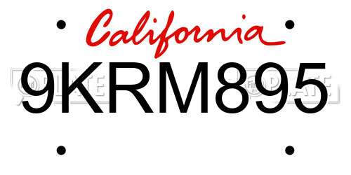 9KRM895 California License Plate