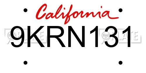 9KRN131 California License Plate