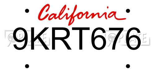 9KRT676 California License Plate