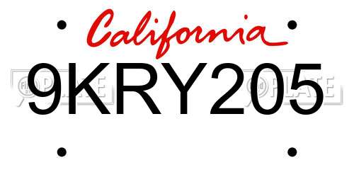 9KRY205 California License Plate