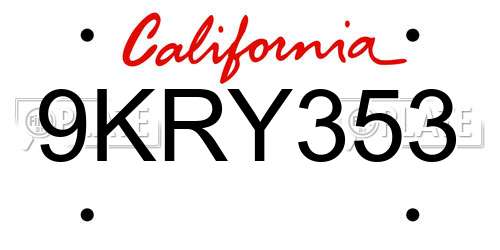 9KRY353 California License Plate