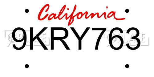 9KRY763 California License Plate