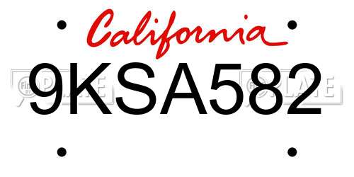 9KSA582 California License Plate