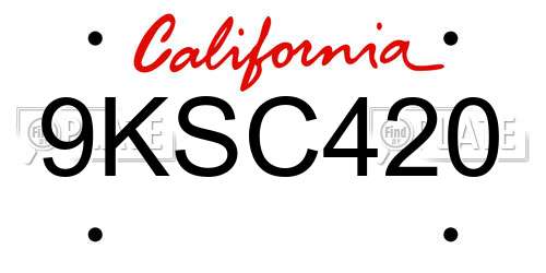 9KSC420 California License Plate