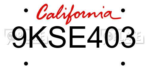 9KSE403 California License Plate