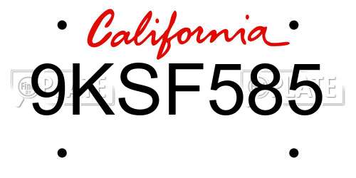 9KSF585 California License Plate
