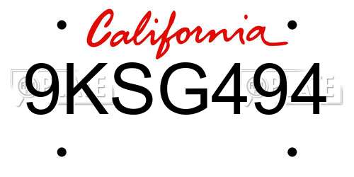 9KSG494 California License Plate