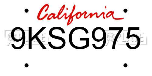 9KSG975 California License Plate