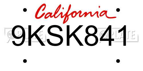 9KSK841 California License Plate